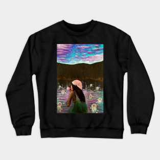 Girl enjoying coffee with a pink sunrise Crewneck Sweatshirt